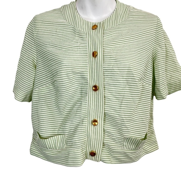 LADY ALDEN SHOP Striped Green VINTAGE Jacket Blazer Short Sleeve Lightweight 8 - Picture 1 of 16